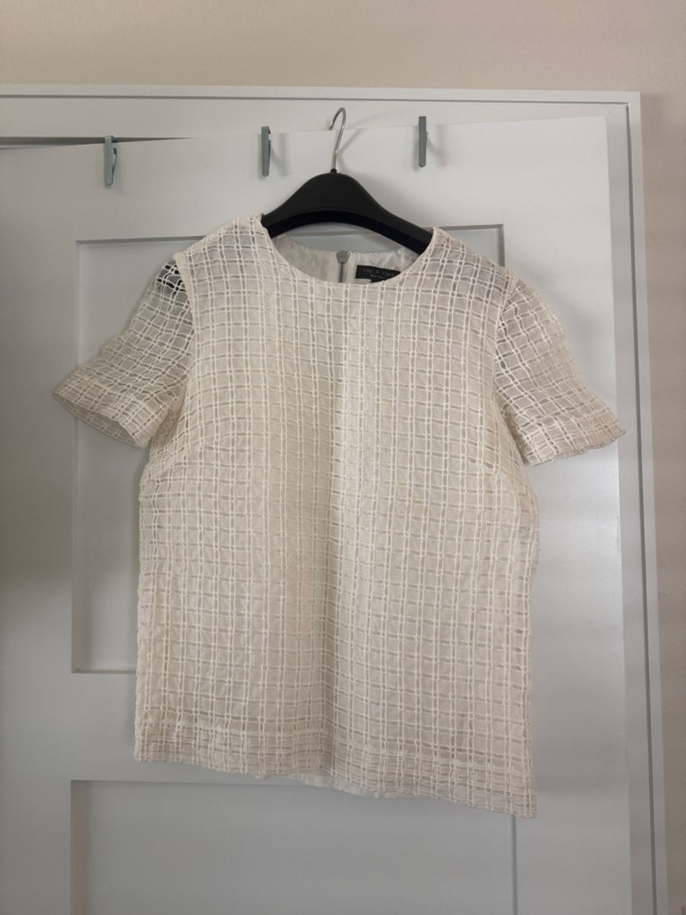 rag & bone Cream Grid-Textured Short Sleeve Top